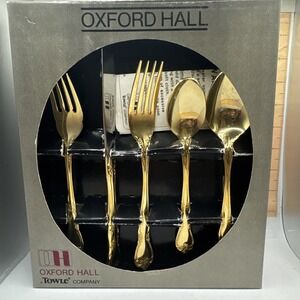 Oxford Hall Golden Collection Gold Rose‎ Flute Flatware Set - 23 Pieces